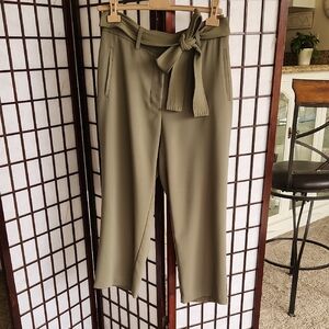 Quince Green High Waisted Wide Leg Cropped Pants